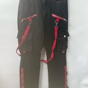 Hot Topic Black Chinos with Red Straps